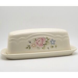 Vintage 90s Pfaltzgraff Tea Rose Stoneware Butter Dish USA Pastel Cottagecore